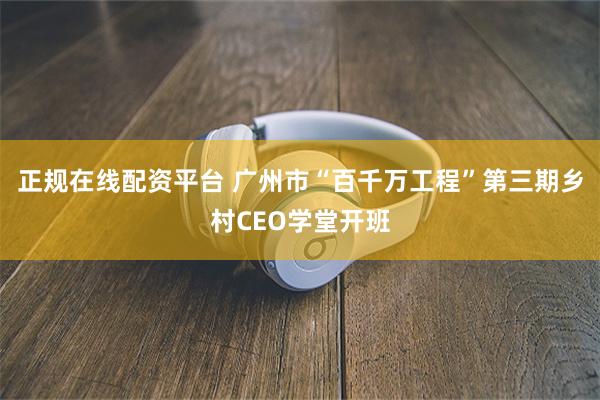 正规在线配资平台 广州市“百千万工程”第三期乡村CEO学堂开班